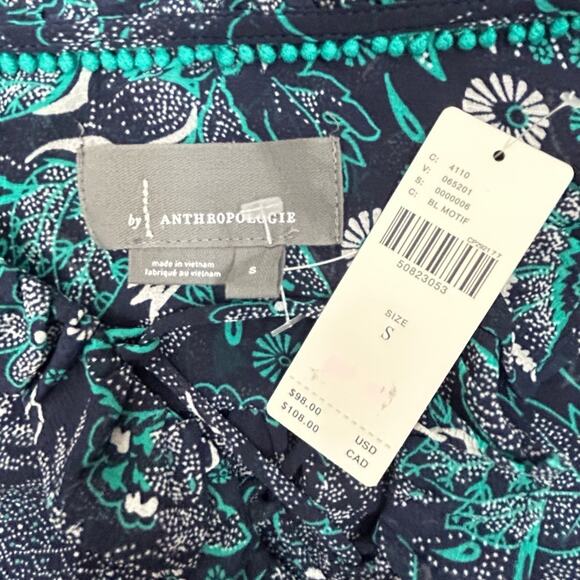 🆕 Anthropologie Haida Pleasant Top Navy Teal Ruffled NWT Size S Romantic Boho - Picture 10 of 11